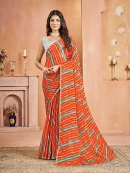 Garden VARELI - Chiffon Laheriya Print Orange Saree with Unstitched Blouse