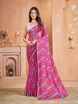 Garden VARELI - Chiffon Laheriya Print Pink Saree with Unstitched Blouse