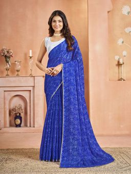 Garden VARELI - Chiffon Bandhani Print Blue Saree with Unstitched Blouse