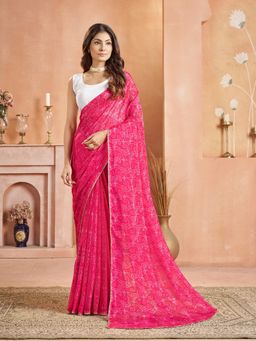 Garden VARELI - Chiffon Bandhani Print Pink Saree with Unstitched Blouse