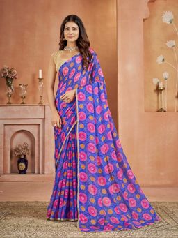 Garden VARELI - Chiffon Bandhani Print Blue Saree with Unstitched Blouse