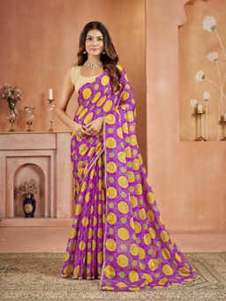 Garden VARELI - Chiffon Bandhani Print Purple Saree with Unstitched Blouse