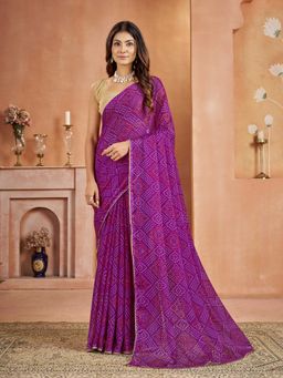 Garden VARELI - Chiffon Bandhani Print Purple Saree with Unstitched Blouse