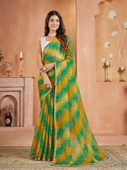 Garden VARELI - Chiffon Bandhani Print Green Saree with Unstitched Blouse