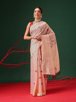 Silk Land - Dhakai Cotton Jamdani Pink Saree with Unstitched Blouse