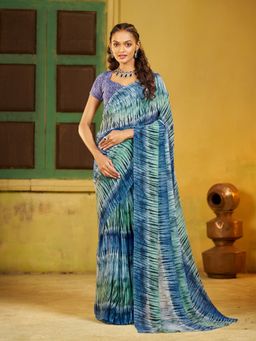 Garden VARELI - Georgette Shibori Print Blue Saree with Unstitched Blouse