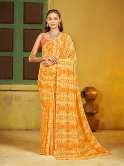 Garden VARELI - Georgette Shibori Print Orange Saree with Unstitched Blouse