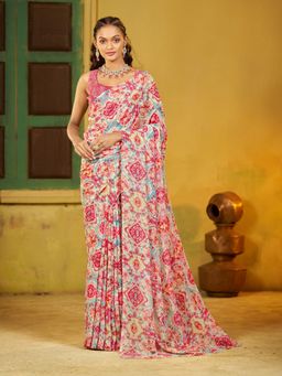 Garden VARELI - Georgette Shibori Print Pink Saree with Unstitched Blouse