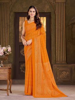 Garden VARELI - Georgette Bandhani Printed Orange Saree with Unstitched Blouse