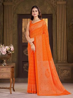 Garden VARELI - Georgette Bandhani Printed Orange Saree with Unstitched Blouse