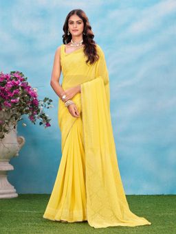 Garden VARELI - Georgette Bandhani Print Yellow Saree with Unstitched Blouse