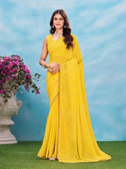 Garden VARELI - Georgette Bandhani Print Yellow Saree with Unstitched Blouse
