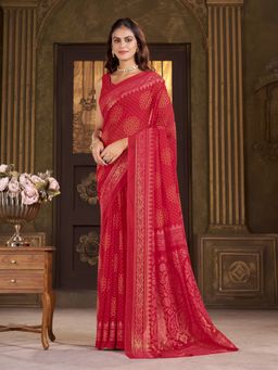 Garden VARELI - Georgette Bandhani Printed Red Saree with Unstitched Blouse