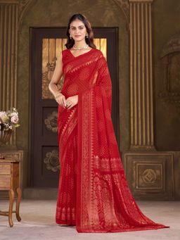 Garden VARELI - Georgette Bandhani Printed Red Saree with Unstitched Blouse