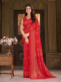 Garden VARELI - Georgette Bandhani Printed Red Saree with Unstitched Blouse