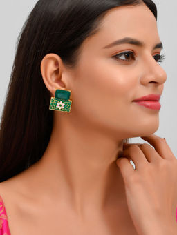 Silvermerc Designs - Green Square Meenakari Stud Earrings