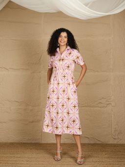 Kibo - Women Multicolor Rayon Collar Neck Half Sleeves Midi Dress