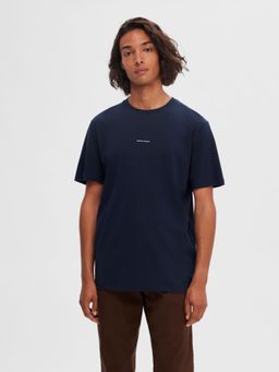 Selected - Dark Blue Logo Print Crew Neck T-Shirt