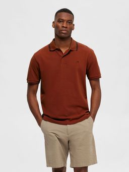 Selected - Rust Brown Contrast Tipping Polo T-Shirt