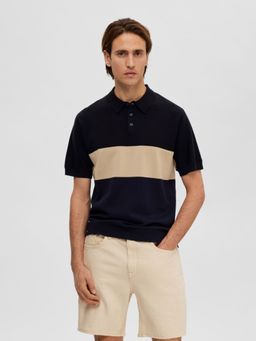 Selected - Black Colourblocked Polo T-Shirt