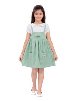 Aarika - Party Wear Sea-Green Colour Self Design Nylon Dress with Inner T-shirt