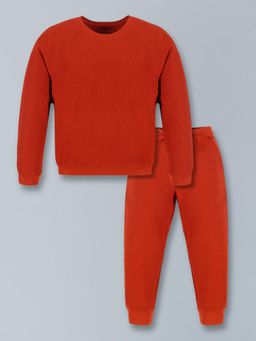 PLUM TREE - Boys Cotton Textured Waffle knit Sweatshirt and Jogger Lounge