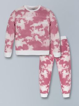 PLUM TREE - Girls Cotton Marble Print Sweatshirt and Jogger Lounge