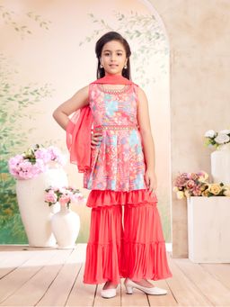Aarika - Ethnic Wear Gajri Colour Floral Georgette Kurta Shaara With Dupatta