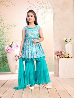 Aarika - Ethnic Wear Sea Green Colour Floral Georgette Kurta Shaara With Dupatta