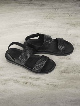 Metro - Mens Black Woven finish Back Strap closure Casual - Sandals with Flat sole