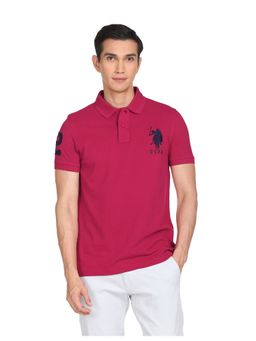 U.S. POLO ASSN. - Men Pink Ribbed Collar Pique Polo T-Shirt