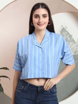 FITHUB - Women Turquoise Stripes Shirt