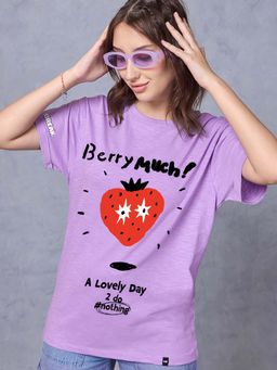 Bewakoof - Air 1.0 Women's Purple Berry Much Graphic Printed Boyfriend T-shirt