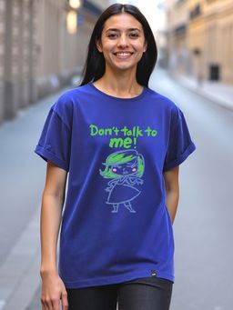 Bewakoof - Women's Blue Don't Talk To Me Graphic Printed Boyfriend T-shirt