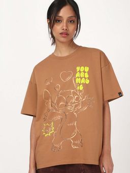 Bewakoof - Heavy Duty 1.0 Disney Women's Camel Brown You Are Magic Graphic Printed Oversized T-shirt