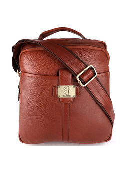 HiLEDER - Pure Leather 9.5 Inch Sling Travel Office Tablet Accessories Bag, Tan