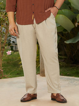Instafab Plus - Men Beige Solid Casual Trouser