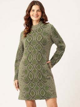 APSLEY - Green Mini Sweater Dress