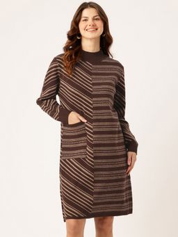 APSLEY - Brown Knee Length Sweater Dress