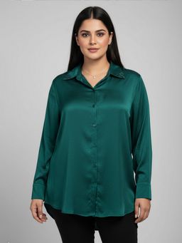 Qurvii - Teal Satin Crush Shirt