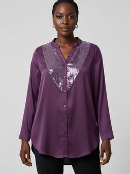 Qurvii - Lavender Silk Sequined Yoke Shirt