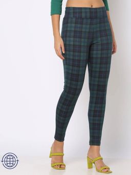 GAP - Women's Checked Elastic Waist Blue Leggings