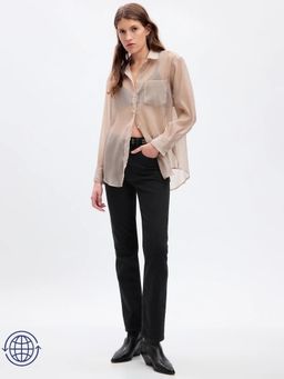GAP - Beige Women's Solid Spread Collar Shirt