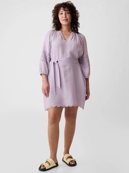 GAP - Women's V-Neck Cut-Work A-Line Mini Dress with Belt