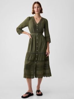 GAP - Women's V-Neck Lace Midi Dress