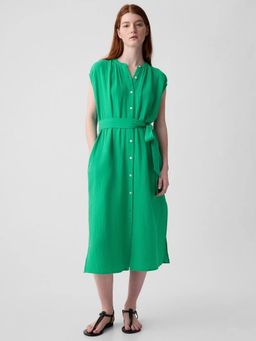 GAP - Women's Belted Textured Shirt Midi Dress with Belt