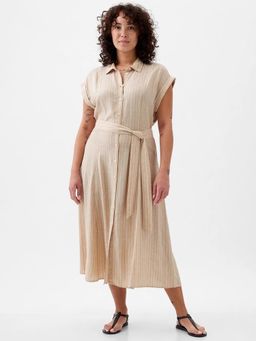 GAP - Women's Beige Stripes Midi Dress with Belt