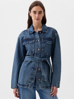 GAP - Women's Blue Solid Jacket with Belt