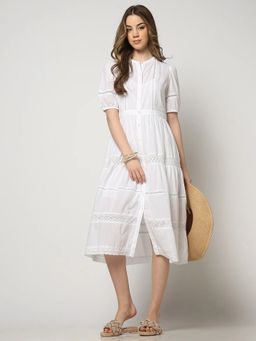 GAP - Women's White Solid Midi Dress