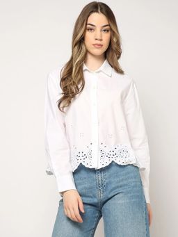 GAP - White Women's Cut-Work Spread Collar Shirt
